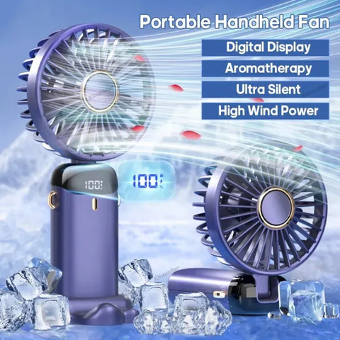 USB Handheld Mini Fan Foldable Portable Neck Hanging Fans 5 Speed Rechargeable Fan with phone stand