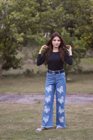 Butterfly Design Jeans Flapper Pants For Girls/Ladies & womens