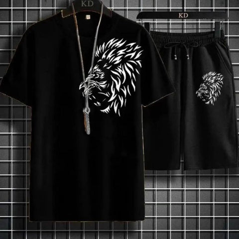 Black Summer Printed Tracksuit For Men