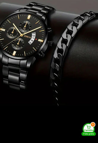 Quartz Single Watch and Beaded Bracelet Set