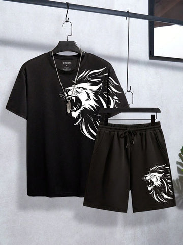 Black Summer Printed Tracksuit For Men