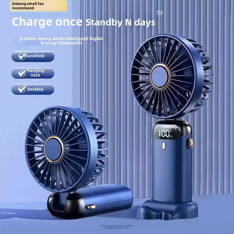 USB Handheld Mini Fan Foldable Portable Neck Hanging Fans 5 Speed Rechargeable Fan with phone stand