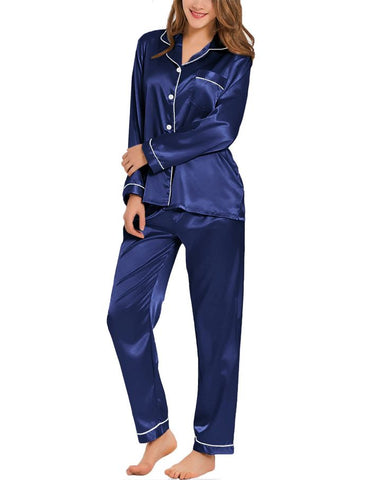 Navy Blue Silk Bridal Nighty 2pcs Set