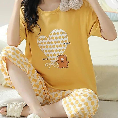 Printed Design Half Sleeves Ladies Night Suit For Womens