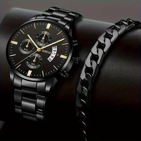 Quartz Single Watch and Beaded Bracelet Set